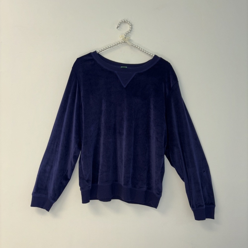 Honeydew Intimates Navy Blue Velour Sweatshirt Crewneck Lounge Top XL
